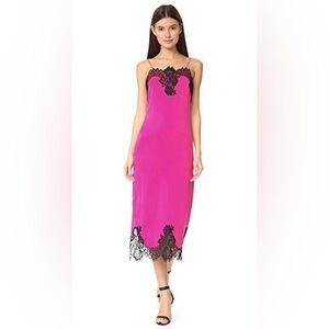 ALICE AND OLIVIA | Luna Lace-trimmed Stretch-silk Midi Dress In Fuchsia Black